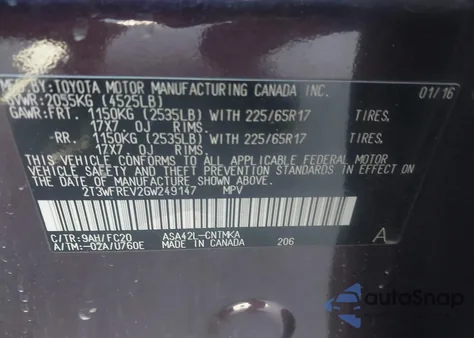 2016 Toyota Rav4 Xle from USA, damaged, VIN 2T3WFREV2GW249147